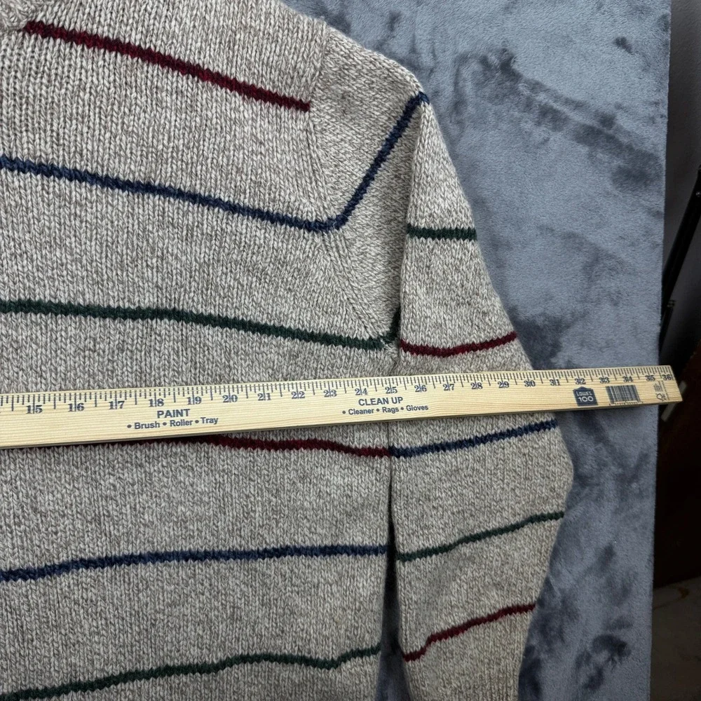 LL Bean Sweater Mens XXL Tall Oatmeal Striped Lambswool Henley Knit 285777